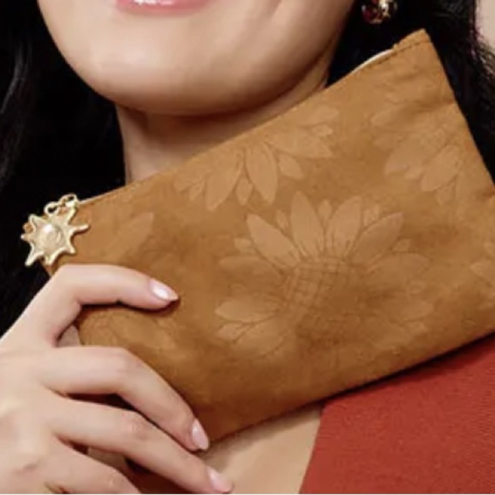 Ipsy Faux Brown Suede Glam Cosmetic Bag